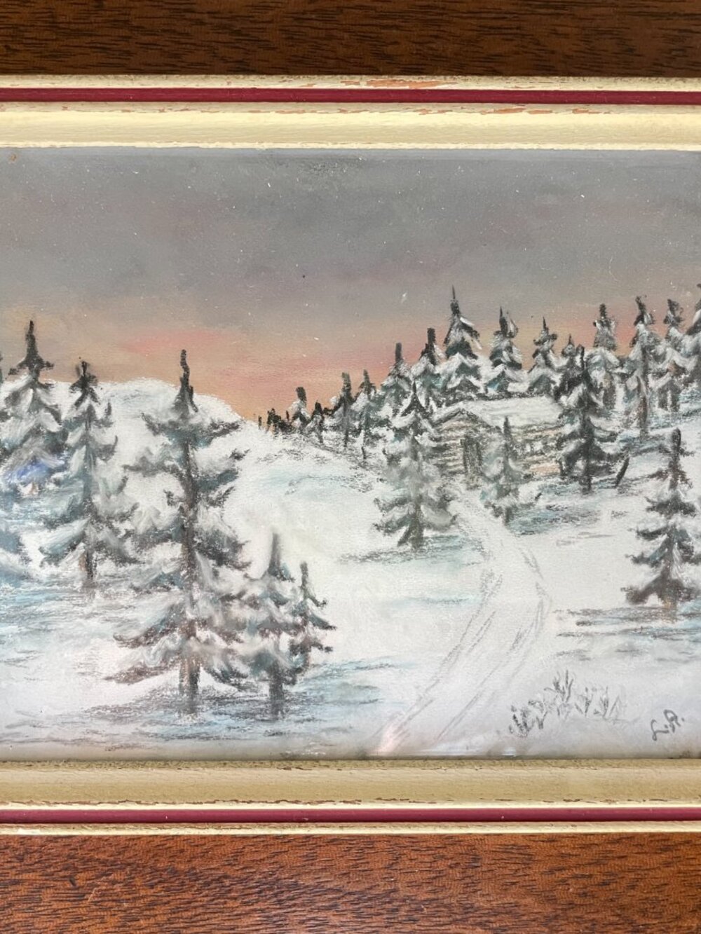 VTG Miniature Painting "McKinley Park, Alaska" Winter Scence 1943 Framed
